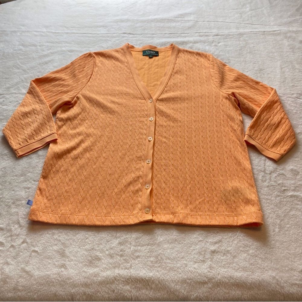 Lauren Ralph Lauren Orange 3/4 Sleeve Cable Knit Cardigan Size Medium